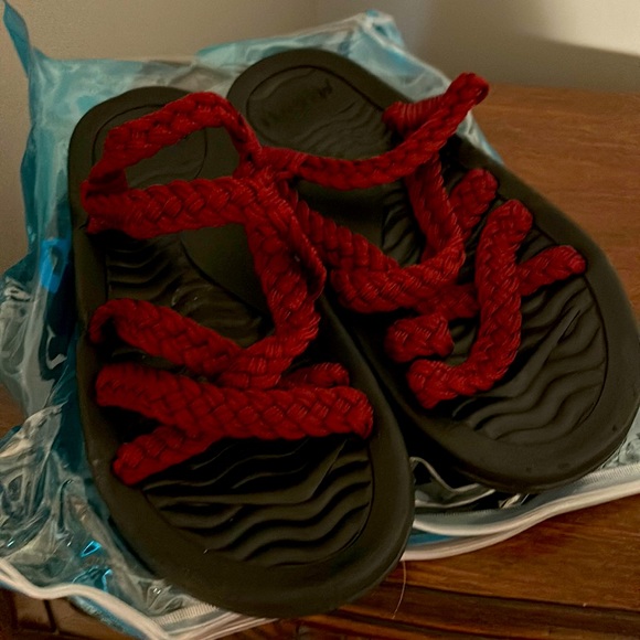 Red Rubber Strappy Sandal 9 - Picture 1 of 3